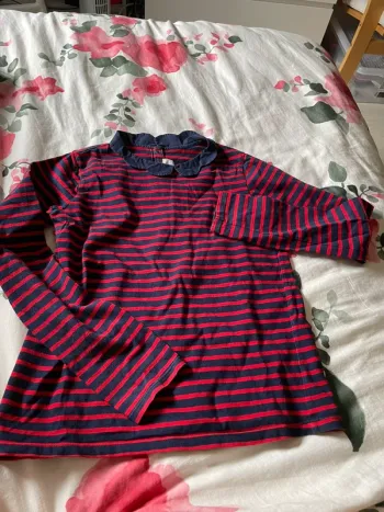 T-Shirt manche longue à rayures bleu marine rouge Jacadi