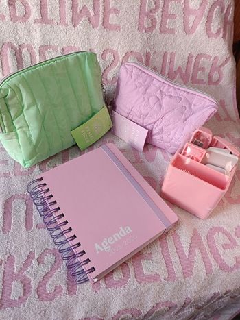 Lot papeterie agenda 2025-2026 + 2 trousses pastel + organiseur bureau – neuf – scolaire