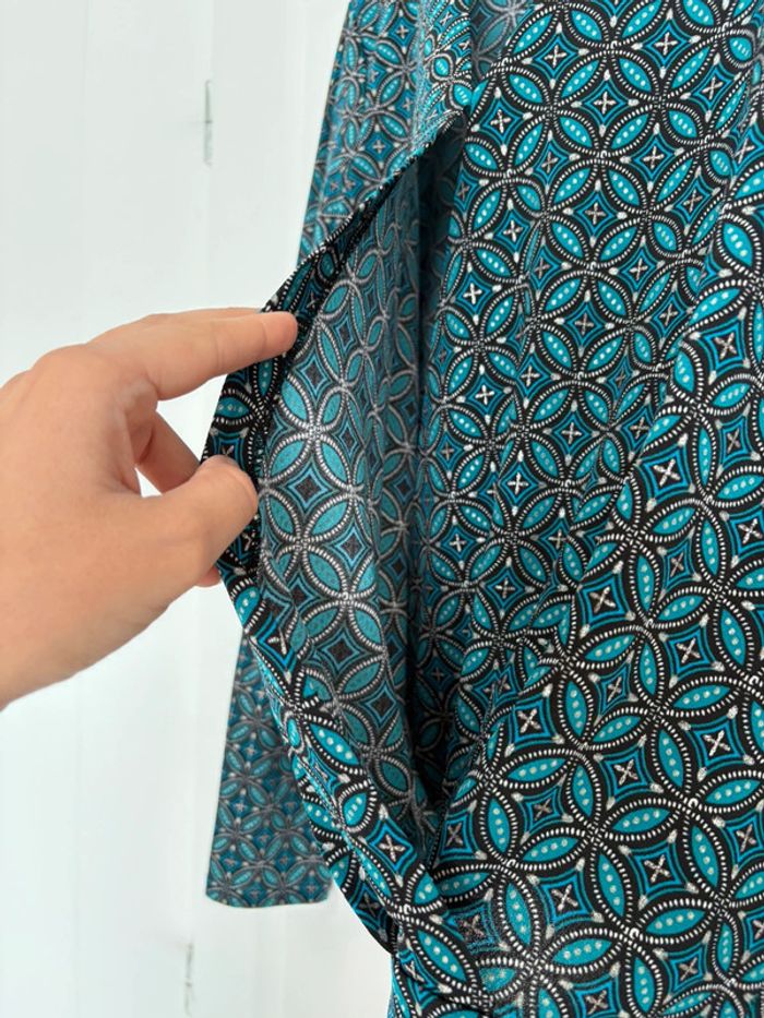 Blouse manches longues bleu / vert à motifs Cache Cache M très bon état - photo numéro 4