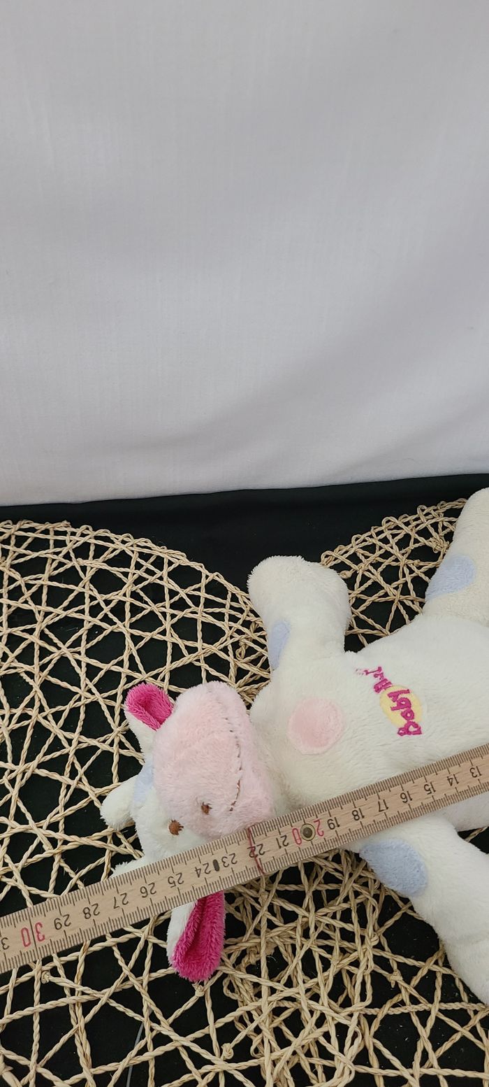 Doudou vache blanche taches rose bleu BABY NAT - photo numéro 2