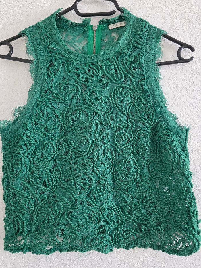 Top dentelle vert zara taille s - photo numéro 2