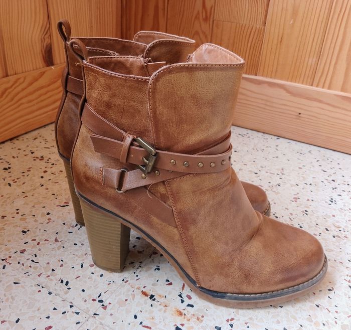 Bottines à talons – Marron effet cuir