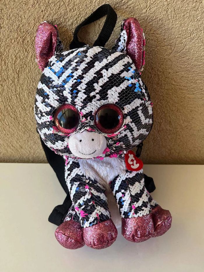 Sac à dos peluche sequins Zoey le zèbre 30cm marque T’y - photo numéro 4