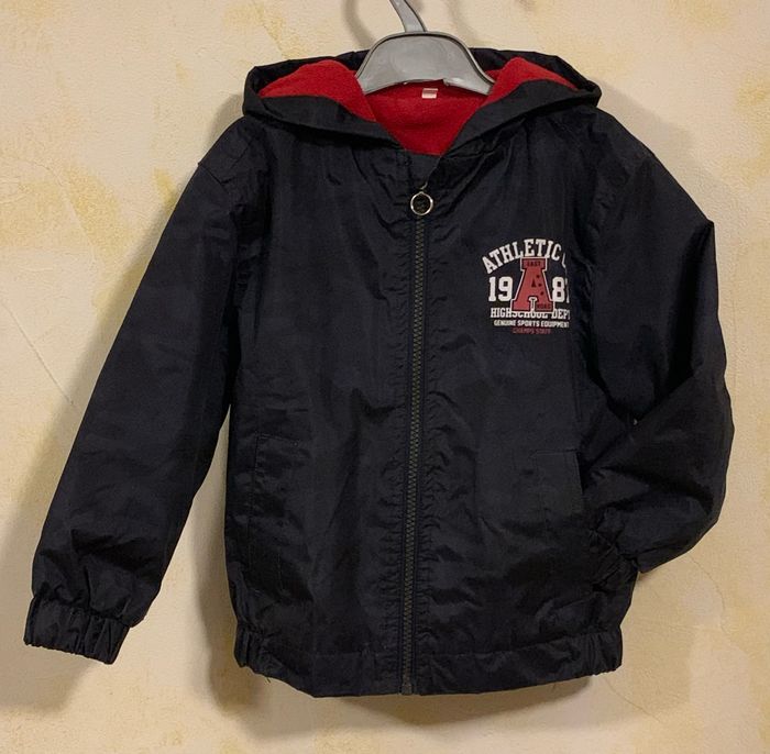 Veste blouson imperméable bleu foncé 3ans avec capuche, doublé polaire