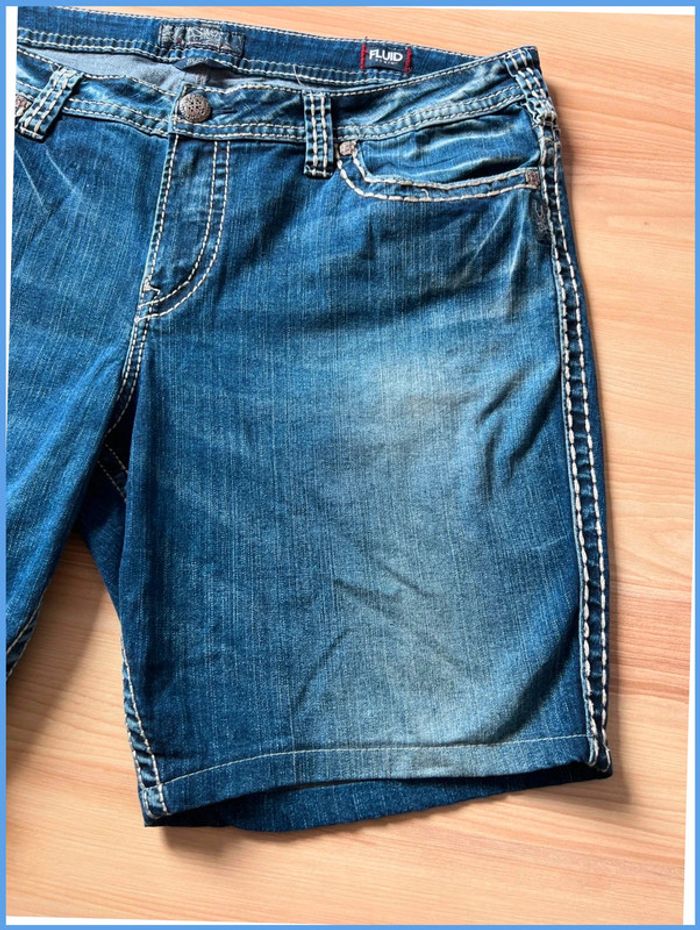 Short en jean vintage brodé bleu marine – Femme XXL - photo numéro 11