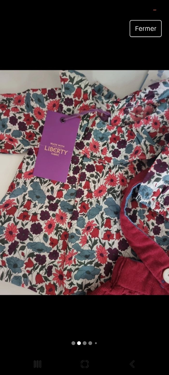 Barboteuse velours bordeau et blouse à col Jacadi 1 mois - photo numéro 7