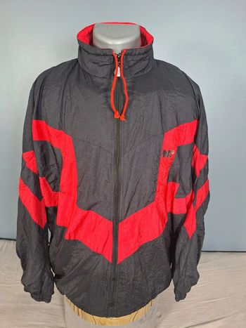Veste coupe vent /Track jacket dbl vintage noir et rouge / homme - taille 2XL brodé (513)