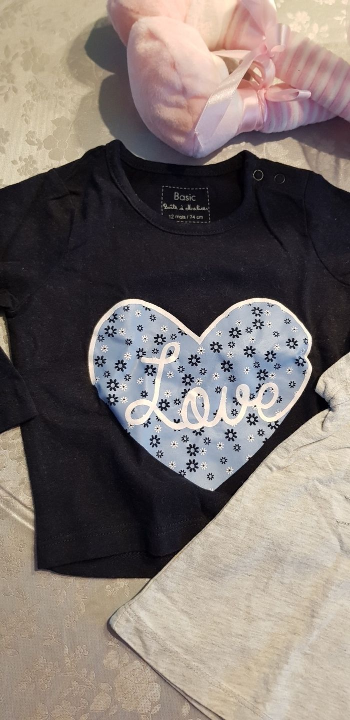 Lot tee-shirts manches longue courte 12 mois - photo numéro 2