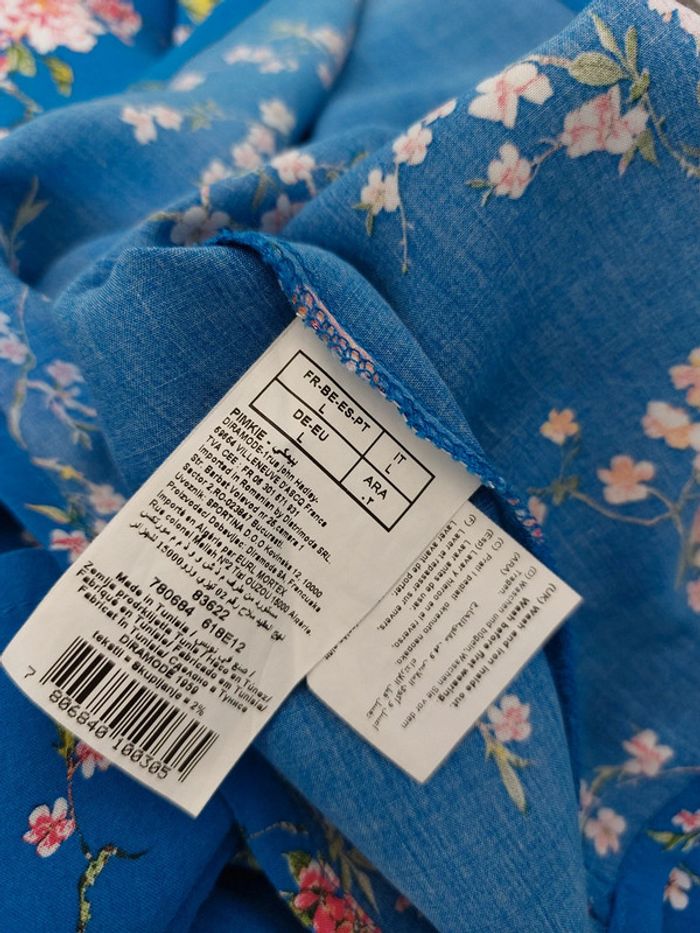 Robe fluide à motifs fleuris manches courtes ajourées L - photo numéro 6