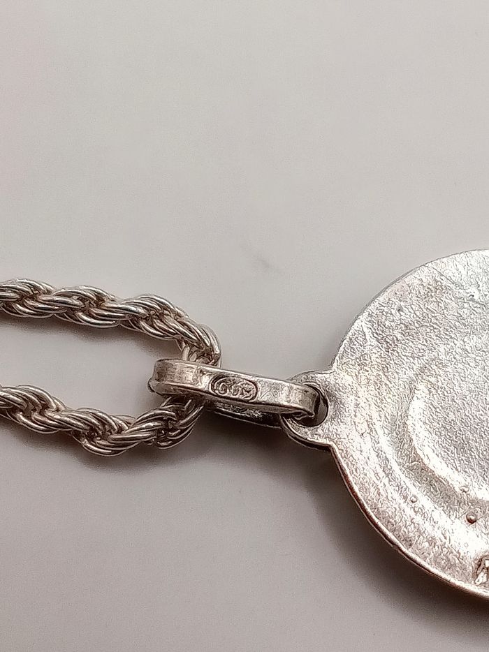 Collana vintage argento 925 ciondolo immagine religiosa madonna anni '70 argento 800 - photo numéro 4