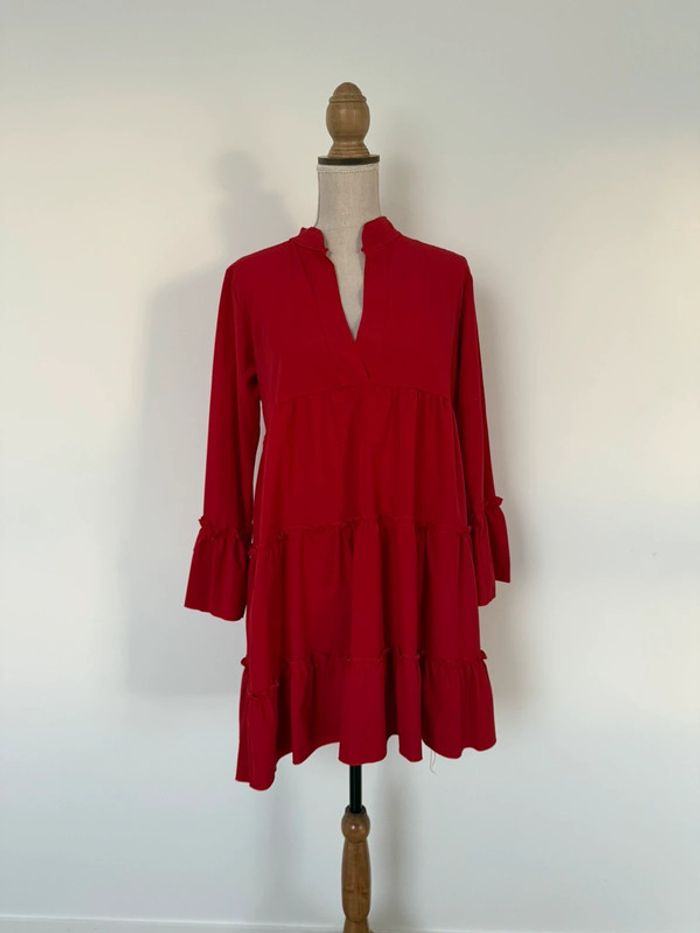Robe manches longues fluide léger tunique rouge Kleid dress Vestido Vestito jurk jumpsuit femme - photo numéro 3