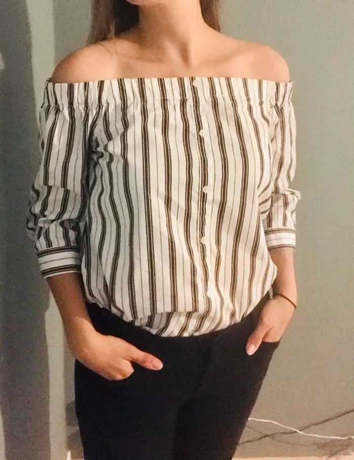 Blouse Rayée Épaules Dénudées 38 - photo numéro 2