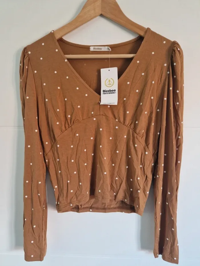 Haut Bizzbee marron à pois blancs – Taille M – Neuf avec étiquette - photo numéro 2