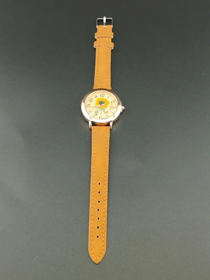 Montre marron, tournesol, vintage & bracelet de perles - photo numéro 5