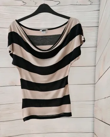 T-shirt rayé H&M – col drapé – Taille XS – Femme