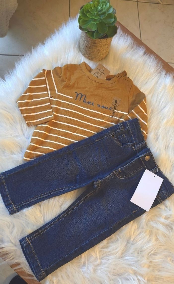 (Neufs non portés) 🏷😍🥰💙 Teeshirt ml et jeans 3 mois garçon 💙🥰😍