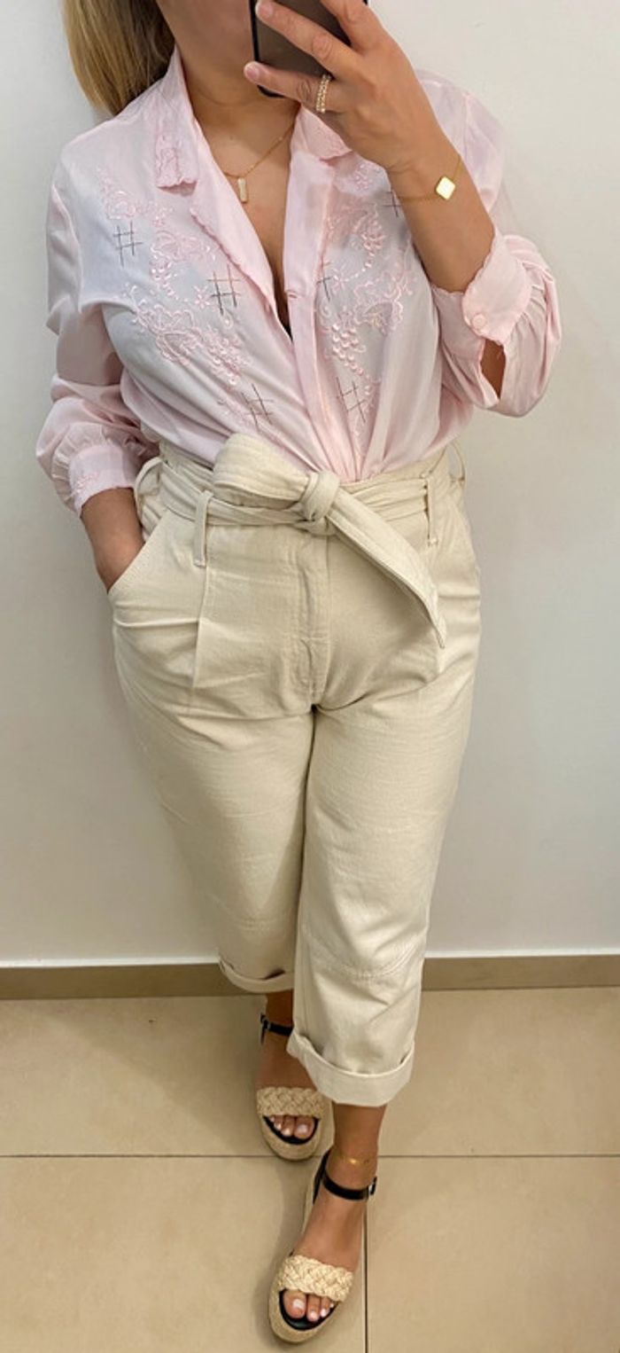 Jolie Chemise Rose Vintage Brodée Taille XL - photo numéro 2