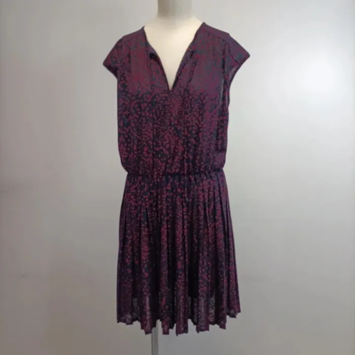 Robe bleue à motifs rouge Promod col en V - taille M robe mi-longue - A150