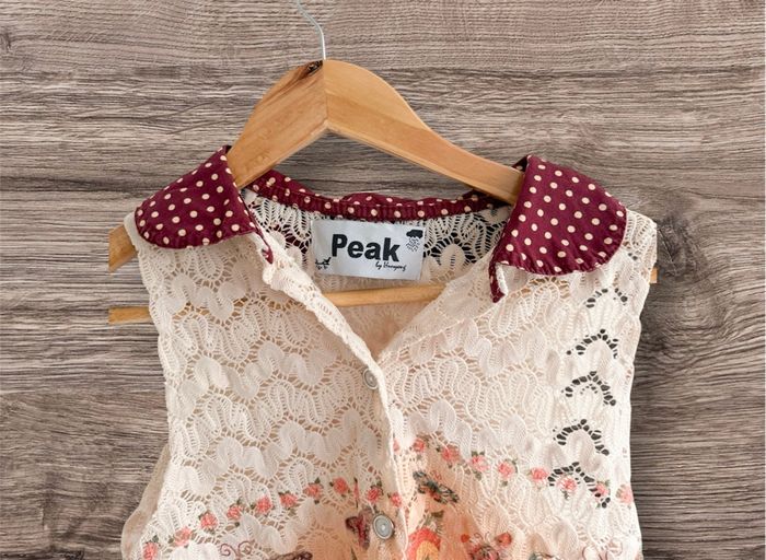 Top sans manches en dentelle avec col abricot multicolore floral peak  taille 34 XS - photo numéro 3