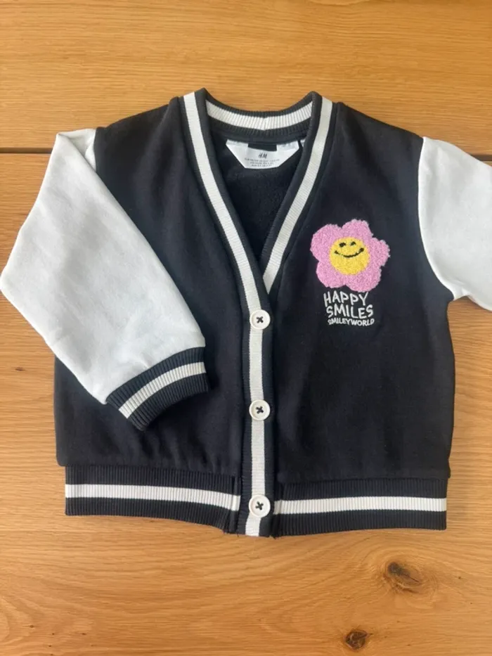 Bombers/gilet blanc et noir/gris avec fleur violette - Taille 3/4 Ans - photo numéro 2