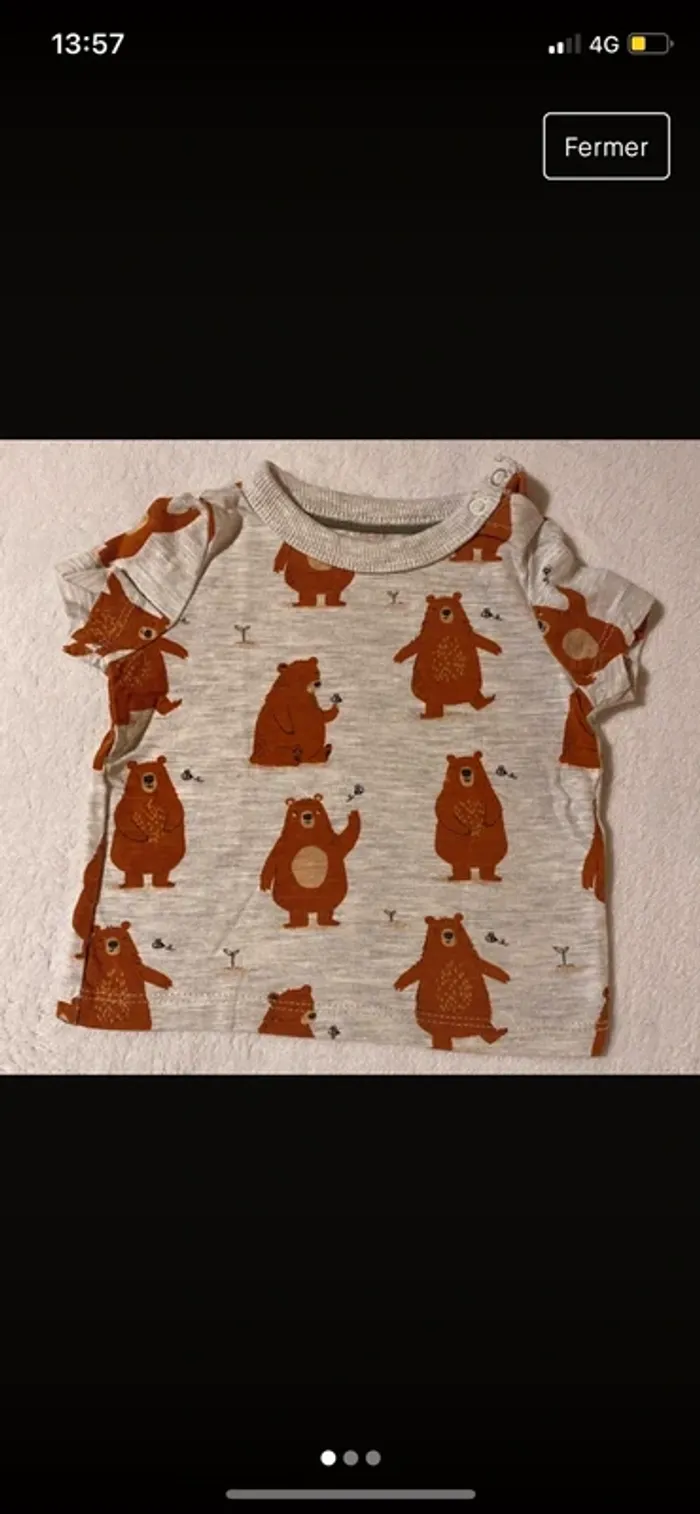 T-shirt gris/marron ours 3 mois Baby C&A Bébé garçon