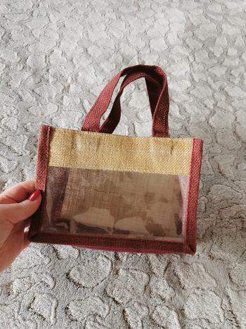 Mini sac cabas transparent devant en toile de jute
