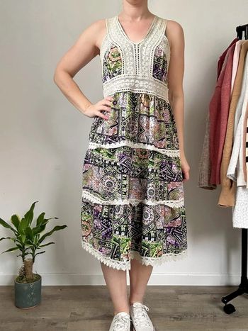 Corte Hindu Robe midi verte à crochet – Taille 38 – Très bon état