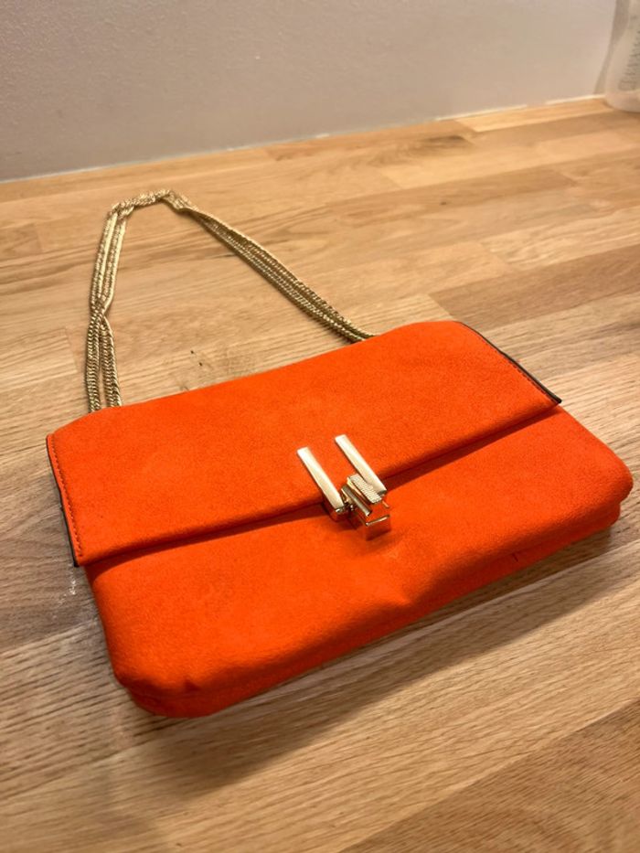 Sac à main pochette en daim orange Minelli - photo numéro 2