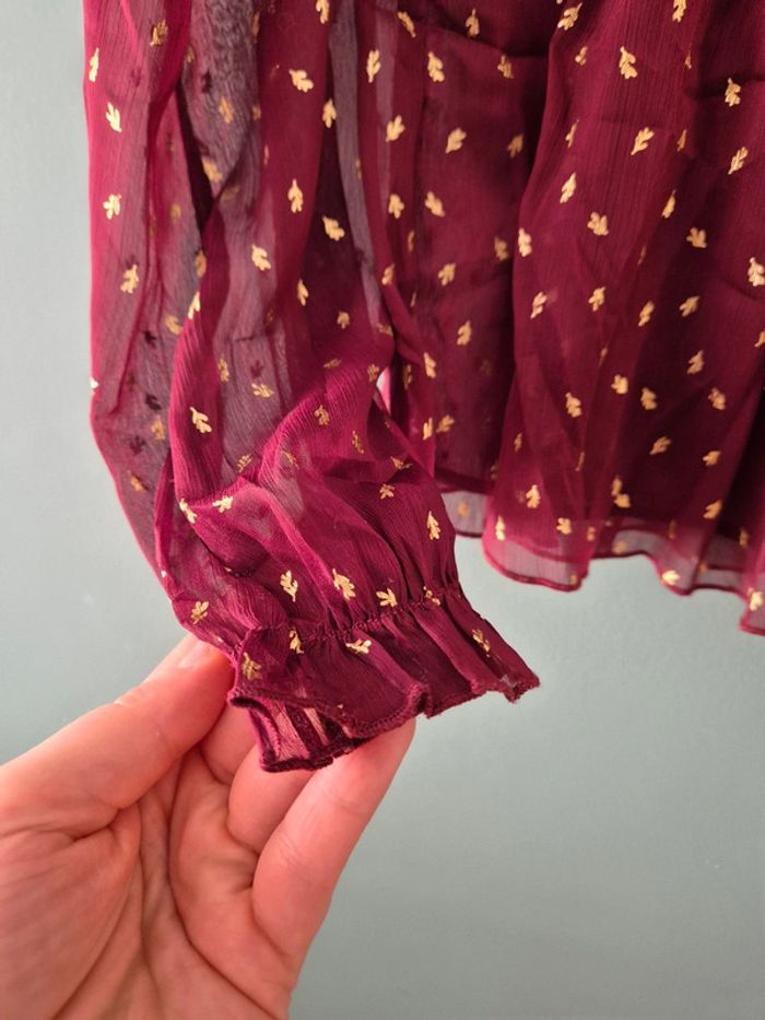 Blouse transparente bordeaux a motifs dorés, taille 38, Camaieu - photo numéro 3