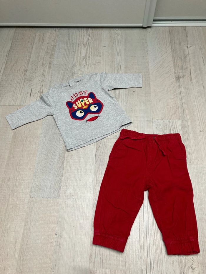 Ensemble 2P gris et rouge 3 mois