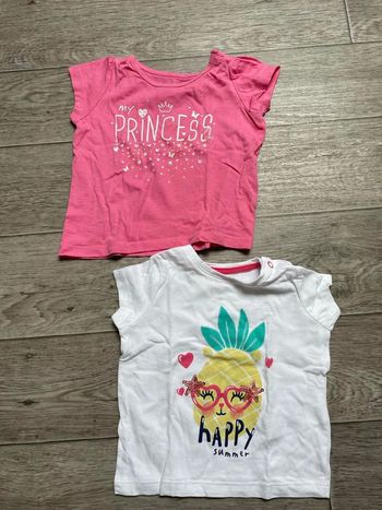 lot 2 Tshirt  manches courtes in extenso  9 mois motif ananas/  rose « princess » impeccable