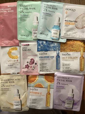 Lot 55 masques visage ✨ Neufs – Hydratants & Éclat