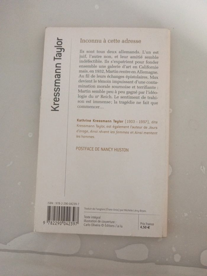 Livre "inconnu à cette adresse" - photo numéro 2