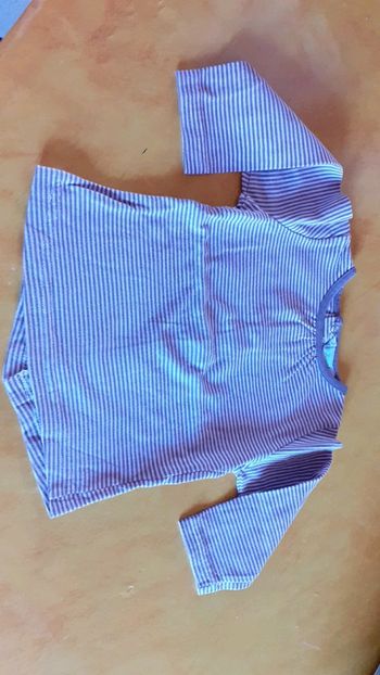 Tee-shirt manche longue rayé taupe/rose clair