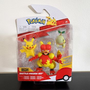 Pikachu Magmar et Tortipouss Figurine Battle Figure Set Pokémon Turtwig Jazwares
