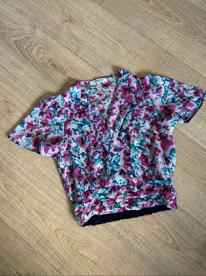 Blouse courte fleurie à manches courtes Morgan taille 34 jamais portée - photo numéro 7