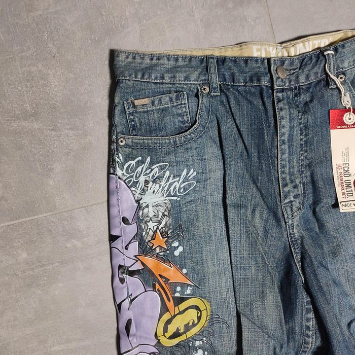 Bermuda large baggy jeans short hip-hop streetwear graffiti y2k vintage Ecko unltd taille 38us 46eu - photo numéro 3