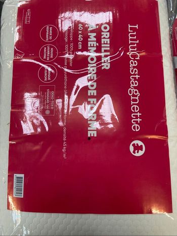 Lot de 2 oreillers lulu castagnette 60/40 neuf à mémoire de forme