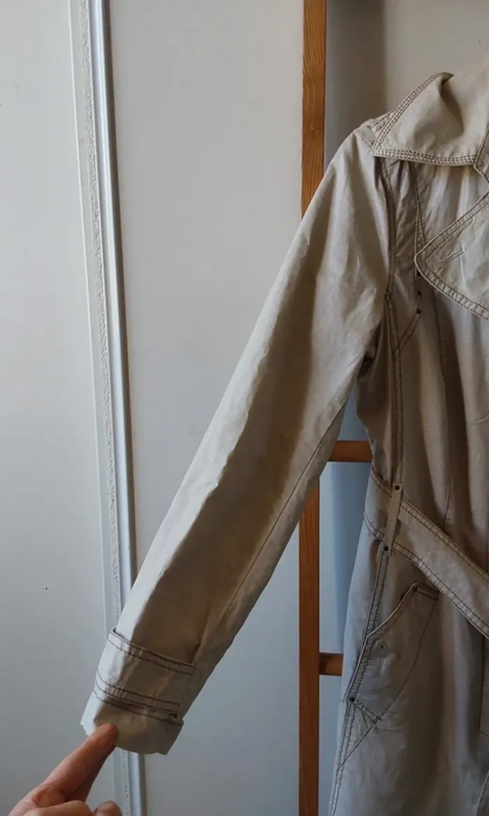 Trench veste Imperméable chic beige T 40 Coton ciré lin - photo numéro 7