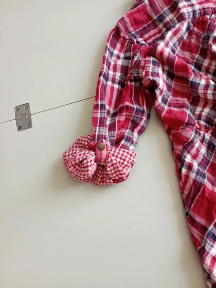 Chemise rayée à carreaux tissaia 12 ans rouge à pression - photo numéro 13