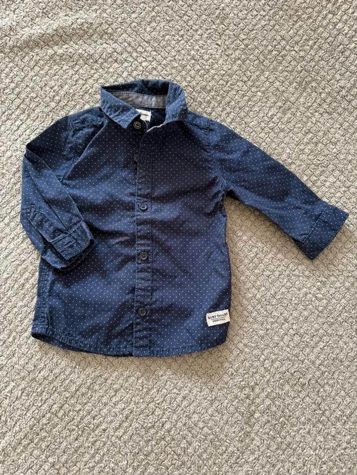 Ensemble chemise manche longue bleu à pois avec pantalon crème pat & ripaton (6mois) - photo numéro 2