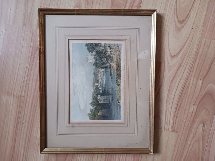 tableau cadre doré gravure Eywell on the tyne Northumberland 22,5 x 28 cm