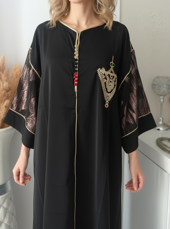 Gandoura Marocaine en Crêpe de Soie – Caftan  Manches Tlija