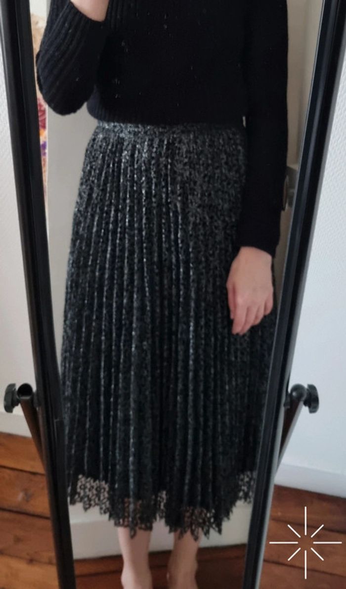 Jupe midi ba&sh camille noir et argent 40 neuve - photo numéro 3