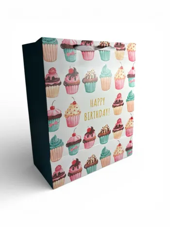 Sac cadeau motif cupcake « Joyeux anniversaire » 27 x 33 x 14 cm neuf