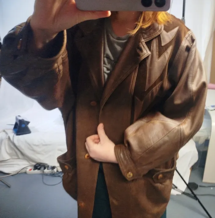 Veste en cuir vintage marron à motif A832 - photo numéro 7