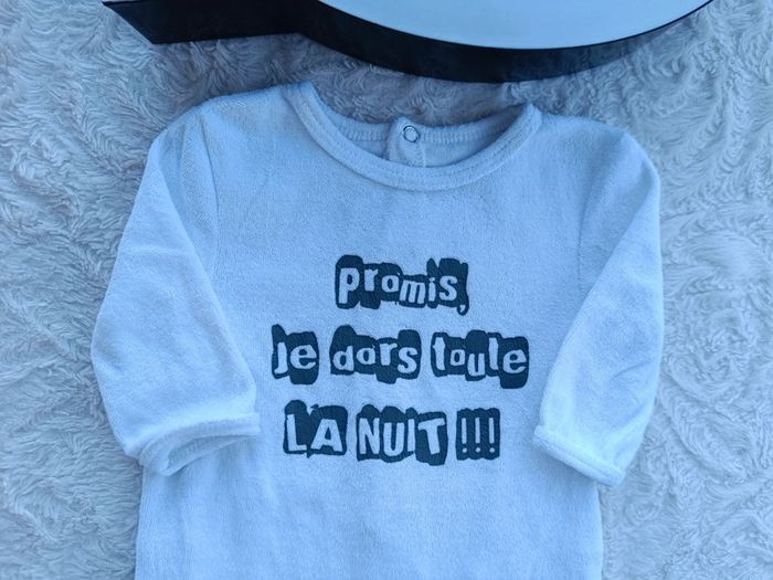 Pyjama grenouillère velours Mixte 3 mois promis je dors toute la nuit bébé rêve - photo numéro 3