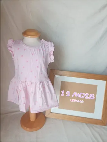 Robe manches courtes rose à fleurs Zeeman fille 12 mois