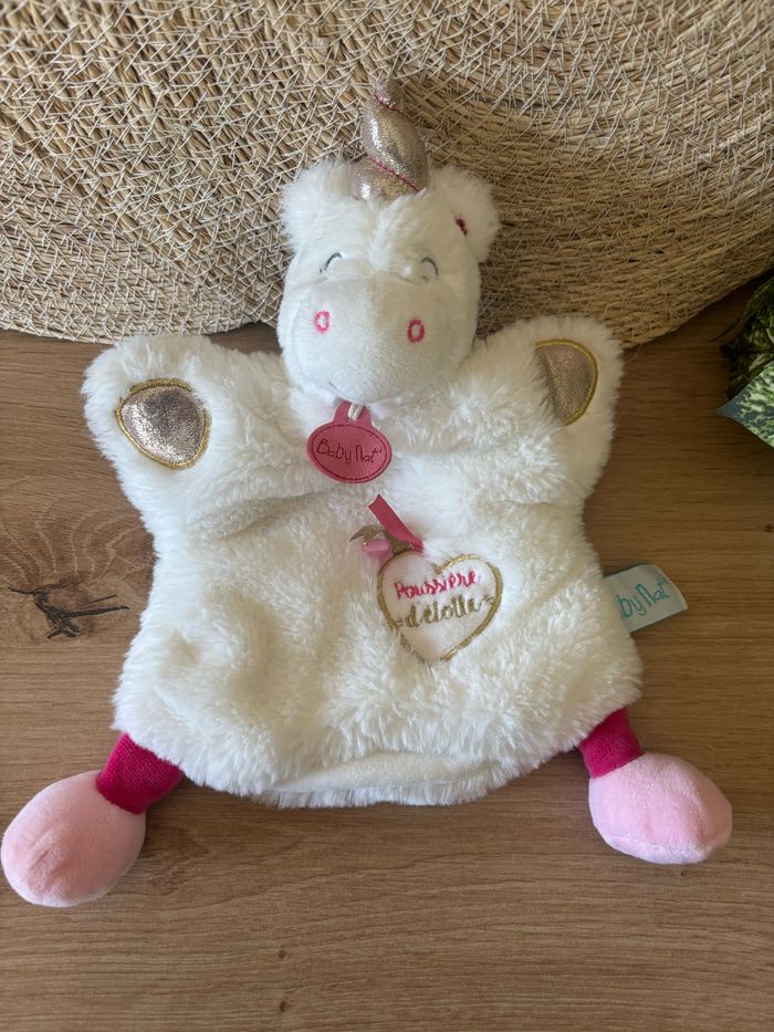 Doudou marionnette licorne blanc rose poussière d étoiles baby nat - photo numéro 2