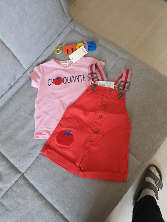 Ensemble Catimini t-shirt et salopette short taille 6 mois neuf avec étiquettes